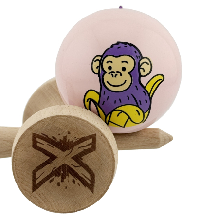 Kendama X Originala, Profesionala, Flippy, Violet Monkey, Super Sticky cu Cupe Mari King Size V3, Rulment Metalic si Gaura in Baza, din Lemn 18 cm, Ata 62/65 cm, Roz [8]
