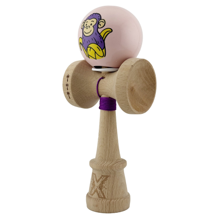 Kendama X Originala, Profesionala, Flippy, Violet Monkey, Super Sticky cu Cupe Mari King Size V3, Rulment Metalic si Gaura in Baza, din Lemn 18 cm, Ata 62/65 cm, Roz [2]