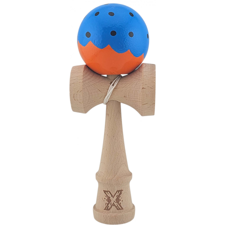 Kendama - Kendama X Originala, Profesionala Limited, Flippy, din Lemn, Super Sticky, 18 cm, Albastru/Portocaliu