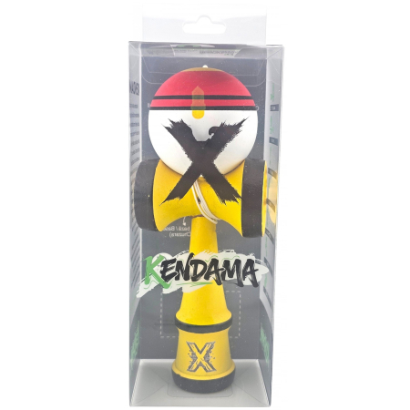 Kendama X Originala, Profesionala, Model Rege, Flippy, din Lemn, 18 cm, Model Bicolor cu Maner Galben, Rosu Alb [1]