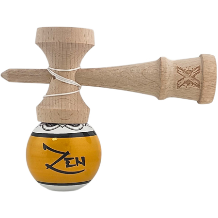 Kendama X Originala, Profesionala, Zen, Flippy, din Lemn, Super Sticky, 18 cm, Auriu/Alb/Negu [2]