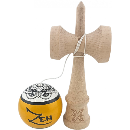 Kendama X Originala, Profesionala, Zen, Flippy, din Lemn, Super Sticky, 18 cm, Auriu/Alb/Negu [1]
