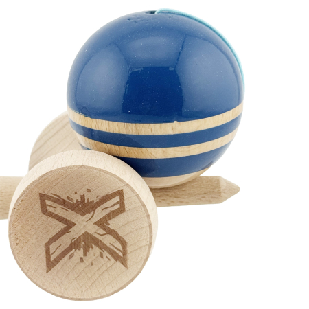 Kendama X Originala RAINBOW, Profesionala, Flippy, Cupe Mari KING SIZE V3, Super Sticky, Gaura in Baza, Rulment Metalic, din lemn 18 cm, Ata 62/65 cm, Albastru/Maro [7]