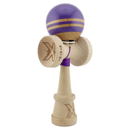 Kendama - Kendama X Originala RAINBOW, Profesionala, Flippy, Cupe Mari KING SIZE V3, Super Sticky, Gaura in Baza, Rulment Metalic, din lemn 18 cm, Ata 62/65 cm, Indigo/Maro