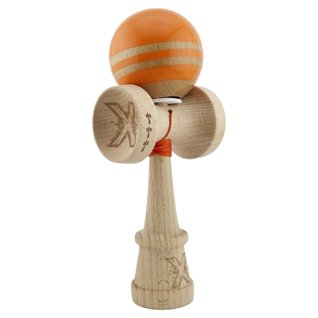 Kendama - Kendama X Originala RAINBOW, Profesionala, Flippy, Cupe Mari KING SIZE V3, Super Sticky, Gaura in Baza, Rulment Metalic, din lemn 18 cm, Ata 62/65 cm, Portocaliu/Maro