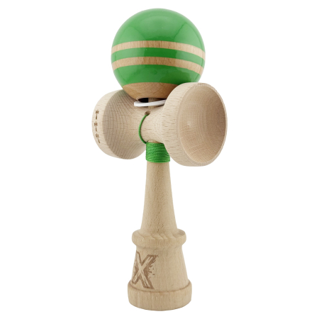 Kendama X Originala RAINBOW, Profesionala, Flippy, Cupe Mari KING SIZE V3, Super Sticky, Gaura in Baza, Rulment Metalic, din lemn 18 cm, Ata 62/65 cm, Verde/Maro [2]
