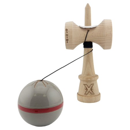 Kendama X Originala Silken, Profesionala, Flippy, Cupe Mari KING SIZE V3, Super Sticky, Gaura in Baza, Rulment Metalic, din lemn 18 cm, Ata 62/65 cm, Ice Gri [3]