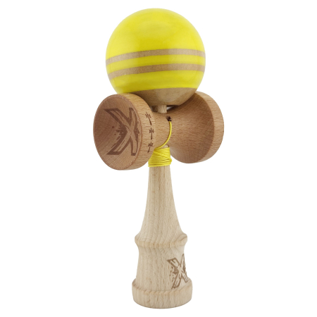 Kendama X Rainbow Originala, Profesionala, Flippy, Big Cups V2, Super Sticky cu Cupe Mari, Rulment Metalic, din lemn 18 cm, Ata 55 cm, Galben/Maro [8]