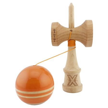 Kendama X Rainbow Originala, Profesionala, Flippy, Big Cups V2, Super Sticky cu Cupe Mari, Rulment Metalic, din lemn 18 cm, Ata 55 cm, Portocaliu/Maro [2]