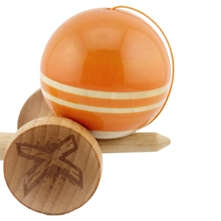Kendama X Rainbow Originala, Profesionala, Flippy, Big Cups V2, Super Sticky cu Cupe Mari, Rulment Metalic, din lemn 18 cm, Ata 55 cm, Portocaliu/Maro [6]