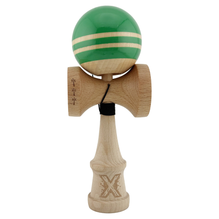 Kendama - Kendama X Rainbow Originala, Profesionala, Flippy, Big Cups V2, Super Sticky cu Cupe Mari, Rulment Metalic, din lemn 18 cm, Ata 55 cm, Verde/Maro