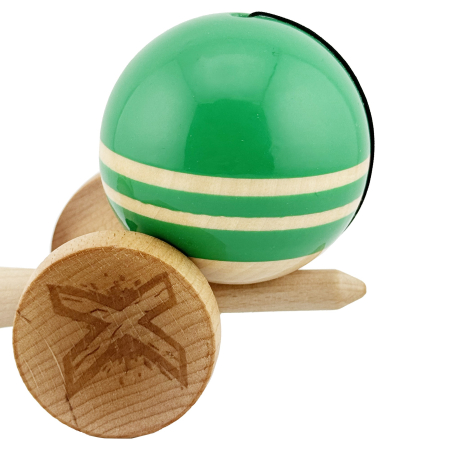 Kendama X Rainbow Originala, Profesionala, Flippy, Big Cups V2, Super Sticky cu Cupe Mari, Rulment Metalic, din lemn 18 cm, Ata 55 cm, Verde/Maro [7]