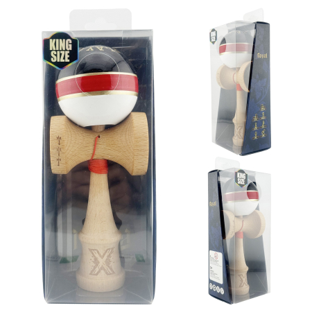 Kendama X ROYAL SPIKE Originala, Profesionala, Flippy, Big Cups V2, Super Sticky cu Cupe Mari, Rulment Metalic, din lemn 18 cm, Ata 55 cm, Negru/Rosu Gold/Alb [8]