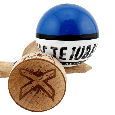 Kendama X TE IUBESC Originala, Profesionala, Flippy, Super Sticky cu Cupe Mari KING SIZE V3, Gaura in Baza, Rulment Metalic, din lemn 18 cm, Ata 62/65 cm, Albastru/Alb [8]