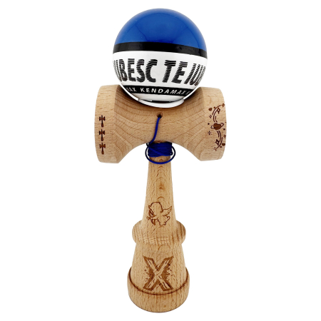 Kendama X TE IUBESC Originala, Profesionala, Flippy, Super Sticky cu Cupe Mari KING SIZE V3, Gaura in Baza, Rulment Metalic, din lemn 18 cm, Ata 62/65 cm, Albastru/Alb [1]
