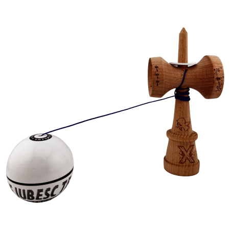 Kendama X TE IUBESC Originala, Profesionala, Flippy, Super Sticky cu Cupe Mari KING SIZE V3, Gaura in Baza, Rulment Metalic, din lemn 18 cm, Ata 62/65 cm, Alb/Alb [3]