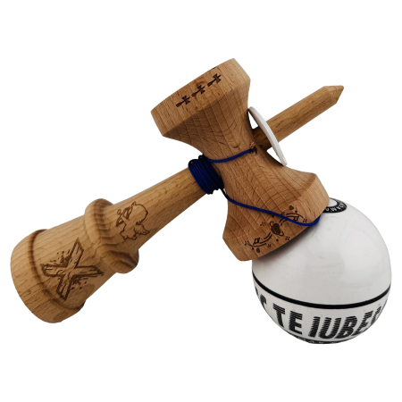 Kendama X TE IUBESC Originala, Profesionala, Flippy, Super Sticky cu Cupe Mari KING SIZE V3, Gaura in Baza, Rulment Metalic, din lemn 18 cm, Ata 62/65 cm, Alb/Alb [4]