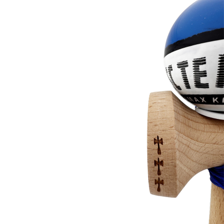 Kendama X TE IUBESC Originala, Profesionala, Flippy, Super Sticky cu Cupe Mari KING SIZE V3, Gaura in Baza, Rulment Metalic, din lemn 18 cm, Ata 62/65 cm, Albastru/Alb [7]