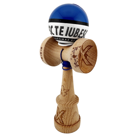 Kendama - Kendama X TE IUBESC Originala, Profesionala, Flippy, Super Sticky cu Cupe Mari KING SIZE V3, Gaura in Baza, Rulment Metalic, din lemn 18 cm, Ata 62/65 cm, Albastru/Alb