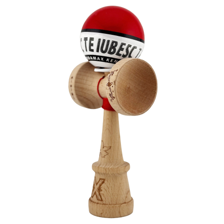Kendama X TE IUBESC Originala, Profesionala, Flippy, Super Sticky cu Cupe Mari KING SIZE V3, Gaura in Baza, Rulment Metalic, din lemn 18 cm, Ata 62/65 cm, Rosu/Alb [2]