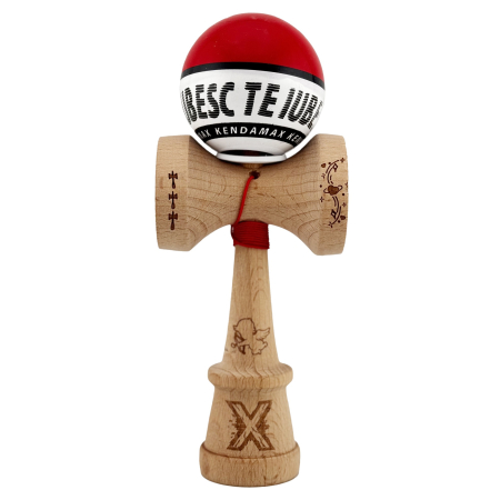 Kendama X TE IUBESC Originala, Profesionala, Flippy, Super Sticky cu Cupe Mari KING SIZE V3, Gaura in Baza, Rulment Metalic, din lemn 18 cm, Ata 62/65 cm, Rosu/Alb [1]