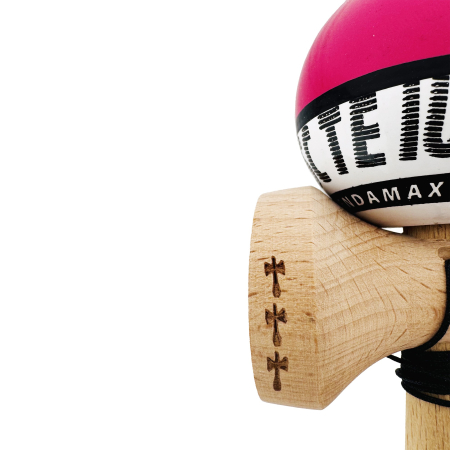 Kendama X TE IUBESC Originala, Profesionala, Flippy, Super Sticky cu Cupe Mari KING SIZE V3, Gaura in Baza, Rulment Metalic, din lemn 18 cm, Ata 62/65 cm, Roz/Alb [6]