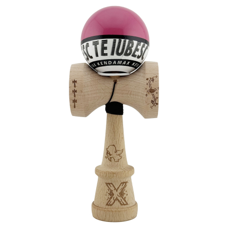Kendama X TE IUBESC Originala, Profesionala, Flippy, Super Sticky cu Cupe Mari KING SIZE V3, Gaura in Baza, Rulment Metalic, din lemn 18 cm, Ata 62/65 cm, Roz/Alb [1]