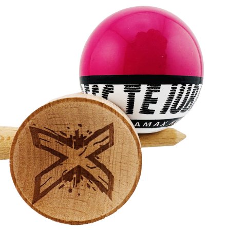 Kendama X TE IUBESC Originala, Profesionala, Flippy, Super Sticky cu Cupe Mari KING SIZE V3, Gaura in Baza, Rulment Metalic, din lemn 18 cm, Ata 62/65 cm, Roz/Alb [7]
