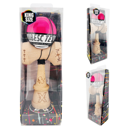 Kendama X TE IUBESC Originala, Profesionala, Flippy, Super Sticky cu Cupe Mari KING SIZE V3, Gaura in Baza, Rulment Metalic, din lemn 18 cm, Ata 62/65 cm, Roz/Alb [4]
