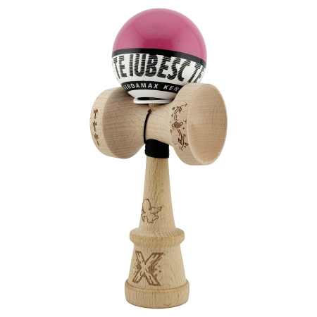 Kendama X TE IUBESC Originala, Profesionala, Flippy, Super Sticky cu Cupe Mari KING SIZE V3, Gaura in Baza, Rulment Metalic, din lemn 18 cm, Ata 62/65 cm, Roz/Alb [2]