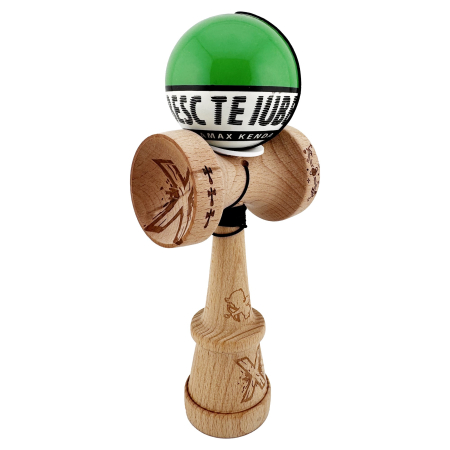 Kendama - Kendama X TE IUBESC Originala, Profesionala, Flippy, Super Sticky cu Cupe Mari KING SIZE V3, Gaura in Baza, Rulment Metalic, din lemn 18 cm, Ata 62/65 cm, Verde/Alb