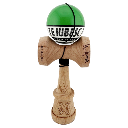 Kendama X TE IUBESC Originala, Profesionala, Flippy, Super Sticky cu Cupe Mari KING SIZE V3, Gaura in Baza, Rulment Metalic, din lemn 18 cm, Ata 62/65 cm, Verde/Alb [1]