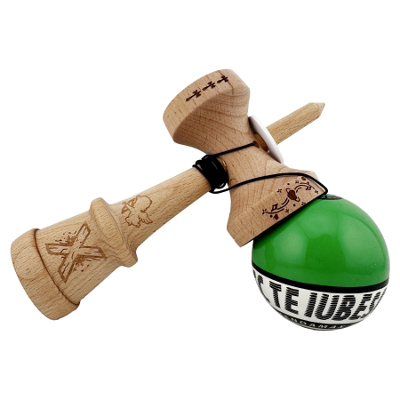 *LICHIDARE STOC* Kendama X TE IUBESC Originala, Profesionala, Flippy, Super Sticky cu Cupe Mari KING SIZE V3, Gaura in Baza, Rulment Metalic, din lemn 18 cm, Ata 62/65 cm, Verde/Alb [4]