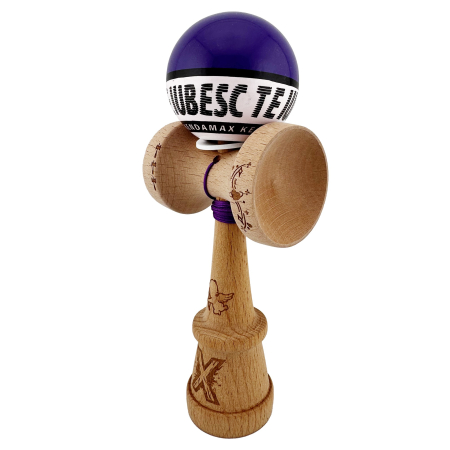 Kendama X TE IUBESC Originala, Profesionala, Flippy, Super Sticky cu Cupe Mari KING SIZE V3, Gaura in Baza, Rulment Metalic, din lemn 18 cm, Ata 62/65 cm, Violet/Alb [2]