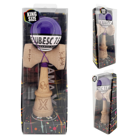 Kendama X TE IUBESC Originala, Profesionala, Flippy, Super Sticky cu Cupe Mari KING SIZE V3, Gaura in Baza, Rulment Metalic, din lemn 18 cm, Ata 62/65 cm, Violet/Alb [5]