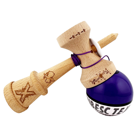 Kendama X TE IUBESC Originala, Profesionala, Flippy, Super Sticky cu Cupe Mari KING SIZE V3, Gaura in Baza, Rulment Metalic, din lemn 18 cm, Ata 62/65 cm, Violet/Alb [4]
