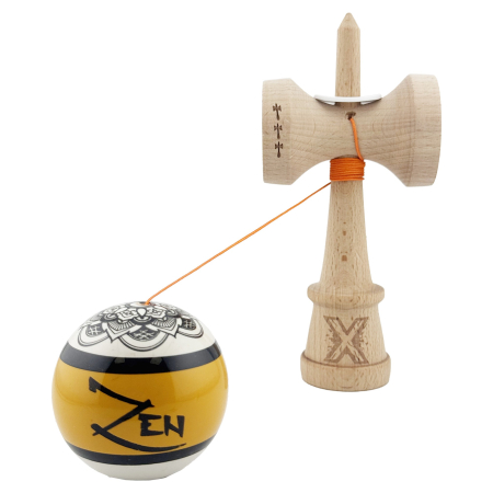 Kendama X Zen Series Originala, Profesionala, Flippy, Cupe Mari KING SIZE V3, Super Sticky, Gaura in Baza, Rulment Metalic, din lemn 18 cm, Ata 62/65 cm, Auriu [3]