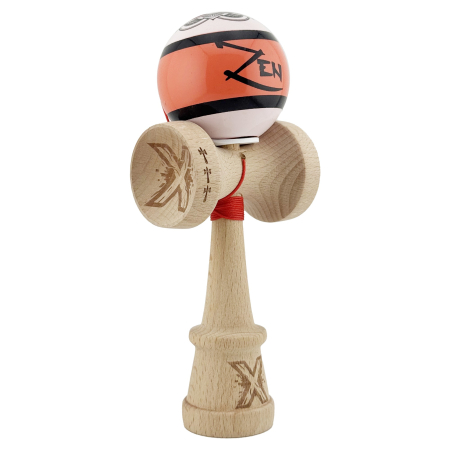 Kendama - Kendama X Zen Series Originala, Profesionala, Flippy, Cupe Mari KING SIZE V3, Super Sticky, Gaura in Baza, Rulment Metalic, din lemn 18 cm, Ata 62/65 cm, Coral