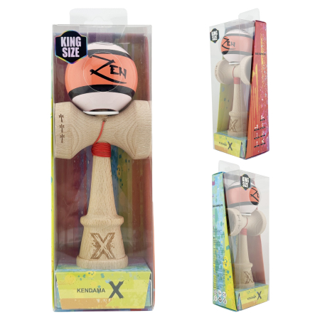 Kendama X Zen Series Originala, Profesionala, Flippy, Cupe Mari KING SIZE V3, Super Sticky, Gaura in Baza, Rulment Metalic, din lemn 18 cm, Ata 62/65 cm, Coral [4]