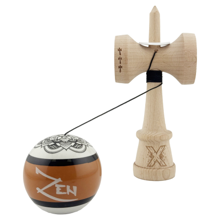 Kendama X Zen Series Originala, Profesionala, Flippy, Cupe Mari KING SIZE V3, Super Sticky, Gaura in Baza, Rulment Metalic, din lemn 18 cm, Ata 62/65 cm, Maro [3]