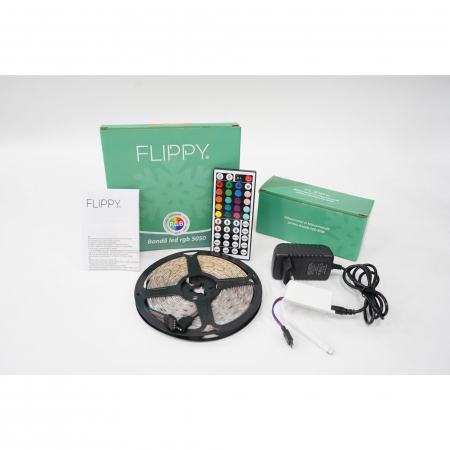 Kit Banda Led RGB SMD 5050 cu Transformator inclus Flippy - Lungime 5 M, 270 LED-uri, Telecomanda 44 taste, pentru TV, PC, Auto, IP65, Lumina Ambientala [5]