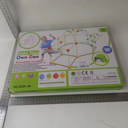 Kit de Constructie Fort 3D pentru Copii, Flippy, 560 g, 36 Sfere, 51 Tije, Panza Verde Impermeabil, 3 ani, Educativ, Multicolor [1]