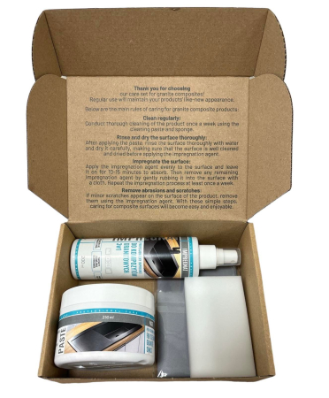 Pentru Casa si Camping - Kit de curatare format din pasta de curatare + ulei impregnant + laveta + burete pentru chiuvete din granit Sandonna