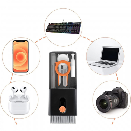 Lichidare de stoc Kit Multifunctional de Curatare Produse Electronice 10in1, Flippy, pentru Laptop, Tastatura, Telefon, Casti, Negru [6]