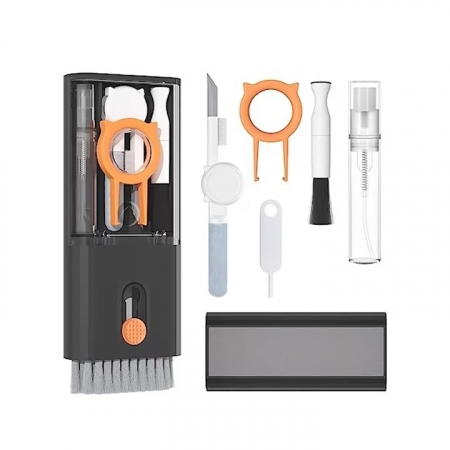 * LICHIDARE STOC * Kit Multifunctional de Curatare Produse Electronice 10in1, Flippy, pentru Laptop, Tastatura, Telefon, Casti, Negru - [1]