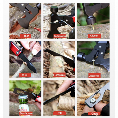 Kit supravietuire multifuncional Flippy, 42 de Instrumente Profesionale, Echipament de prim-ajutor, Drumetie, Camping, Negru [1]