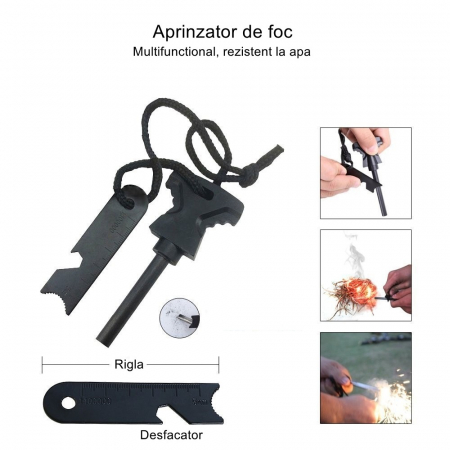 Kit supravietuire multifuncional Flippy, 42 de Instrumente Profesionale, Echipament de prim-ajutor, Drumetie, Camping, Negru [7]