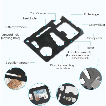 Kit supravietuire multifunctional 13 in 1 Flippy, Instrumente profesionale, agatatoare ghiozdan, pentru Camping, Drumetii, Aventuri in aer liber, borseta inclusa, model cutie, negru [4]
