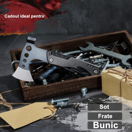 Kit supravietuire multifunctional 16 in 1 Flippy, Instrumente profesionale, Agatatoare ghiozdan, pentru Camping, Drumetii, Aventuri in aer liber, borseta inclusa, negru [4]