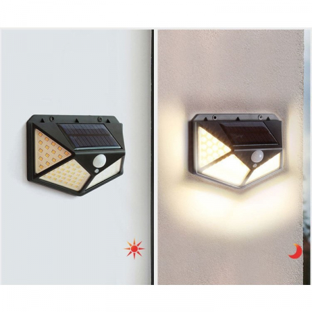 Lampa cu incarcare solara pentru exterior, 100 LED cu distanta de inductie, montaj pe perete, fara cabluri, cu 4 fete, Flippy [2]